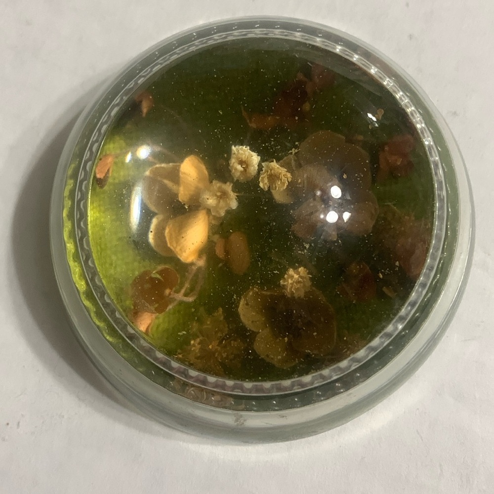 Vintage Glass Paperweight w/ dried flower arrangement